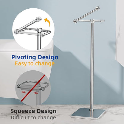 RUACQ Toilet Paper Holder Stand, Bathroom Toilet Paper Roll Holder Free Standing, Toilet Tissue Holder Stand with Post Pivoting Design, Stable Weighted Base, SUS304 Stainless Steel (Chrome)