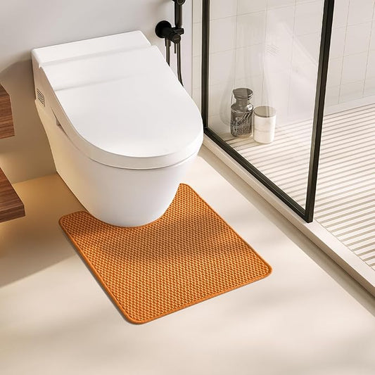 Chenille Bath Mat U Shape - Non Slip Quick Dry Rug, Super Absorbent, Thin Pile, Orange, 20"x24" for Bathrooms