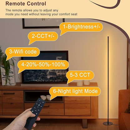 Corner Floor Lamp, 2 Pack Modern Floor Lamp with Remote and Stepless Dimmable Colors Temperature & Brightness, Standing Lamps for Living Room Bedroom Office