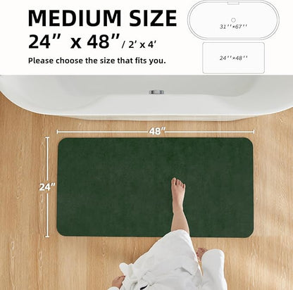 Bathroom Mat Quick Dry, Bathroom Rugs Non Slip Washable Thin Absorbent Bath Mat Fits Under Door Bathroom Floor Mat Perfect for Bath, Shower, or Sink 24"x48" Dark Green