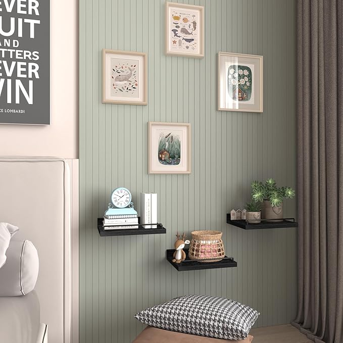 Small Floating Shelf, 6X9 Inches Farmhouse Wall Shelves for Living Room, Bedroom, Picture Frames, Plants, Kitchen, Set of 3 (Black)