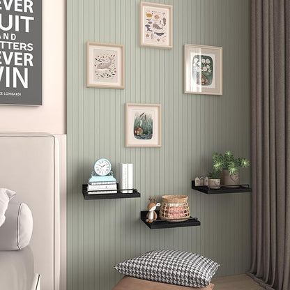 Small Floating Shelf, 6X9 Inches Farmhouse Wall Shelves for Living Room, Bedroom, Picture Frames, Plants, Kitchen, Set of 3 (Black)