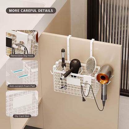 2 Pack Hair Tool Organizer,Adhesive Hair Dryer Holder Cabinet Door/Wall Mounted Adjustable Height Blow Dryer Holder Under Sink Bathroom Hair Appliance Organizer and Storage Countertop(White)