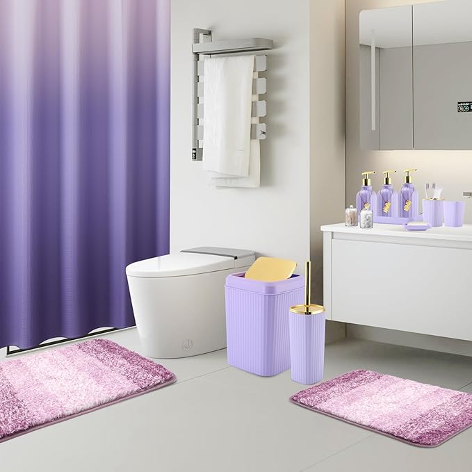 32PCS Bathroom Set Bathroom Sets with Shower Curtain and Rugs Purple Bathroom Accessories,Shower Curtain Set,Bathroom Rug Set with Bathroom Trash Can