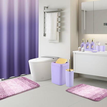 32PCS Bathroom Set Bathroom Sets with Shower Curtain and Rugs Purple Bathroom Accessories,Shower Curtain Set,Bathroom Rug Set with Bathroom Trash Can