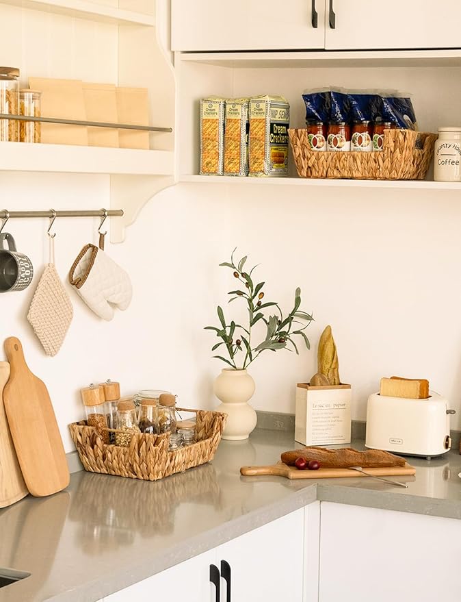 StorageWorks Wicker Basket for Pantry Organizers and Storage, Stackable Water Hyacinth Storage Baskets for Pantry Shelves, 2-Pack