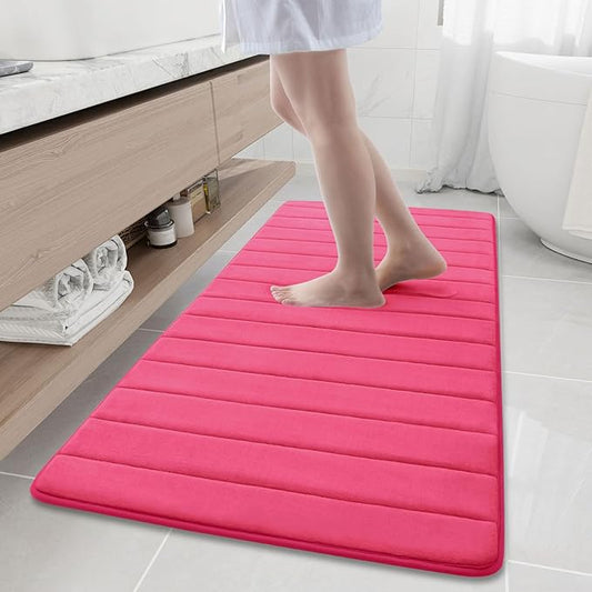 Buganda Memory Foam Bath Mat, 60" x 24", Ultra Soft and Non-Slip Bathroom Rugs, Water Absorbent and Machine Washable Bath Rug Runner for Bathroom, Shower, and Tub, Deep Pink