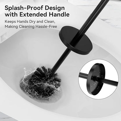 DOWRY Toilet Brush and Holder for Bathroom Storage Organization Deep Cleaning Covered Brush Cleaner Black Toilet Brush with 2 Brush Holders,Black Round