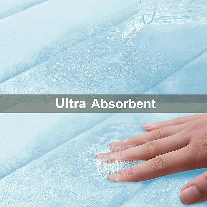 Buganda Memory Foam Bath Mat, 30" x 20", Ultra Soft and Non-Slip Bathroom Rugs, Water Absorbent and Machine Washable Bath Rug for Bathroom, Shower, and Tub, Light Blue