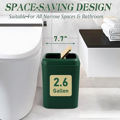 Dark Green Bathroom Accessories Set, Green and Gold Bathroom Accessories with Trash Can, Soap Dispenser, Soap Dish, Toothbrush Holder and Q-tip Holders