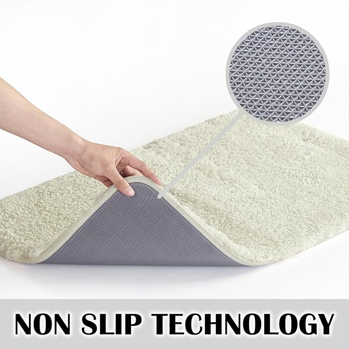 Suchtale Bath Mat for Non Slip Bathroom - Soft Microfiber Shaggy Thick Plush Shower Mat (20 x 32 Ivory)