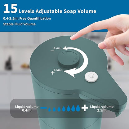 Automatic Soap Dispenser Touchless, Modern, Kitchen & Bathroom, Hands-Free, Adjustable Volume, Long Battery Life, Compatible with Thick & Thin Soap, Easy for Toddlers, Clog-Free, Green