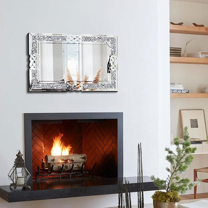 Crushed Diamond Decorative Wall Mirrors, 27.7x39.5 Inch Rectangle Living Room Mirrors for Wall Decor, Modern Glam Bathroom Dining Room Entryway Mirror Silver
