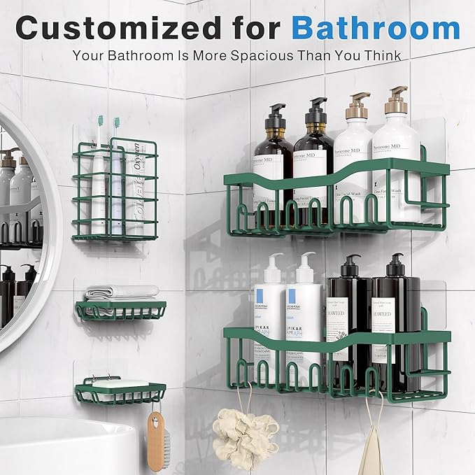 5-Pack Rustproof Stainless Steel Shower Caddy – No Drill Adhesive Bathroom Organizer with Large Capacity, Spacious Shower Shelves for Inside Shower, Kitchen & Home Decor Storage-XL Size