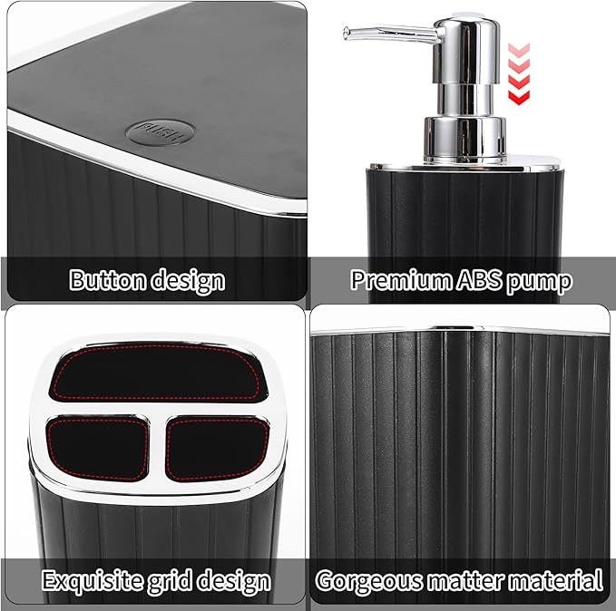Bathroom Accessories Set - Gorgeous Bathroom Set, 10PC Bathroom Accessory Set, Toilet Brush, Trash Can, Qtip Holder Dispenser & Soap Dispenser