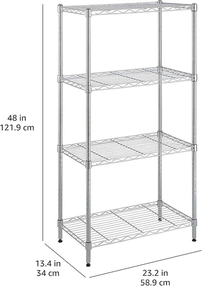 Amazon Basics 4-Shelf Adjustable, Storage Shelving Unit, (200 Pound Loading Capacity per Shelf), Steel Organizer Wire Rack, 13.4"D x 23.2"W x 48"H, Chrome