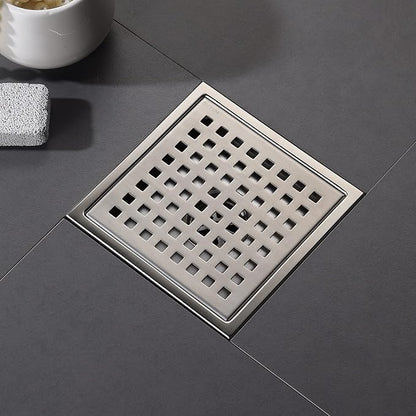 6 Inch Shower Drain Black Matte with Adjustable Shower Drain Base Flange SUS304 Stainless Steel Floor Drain Cover Removable Mesh Grille