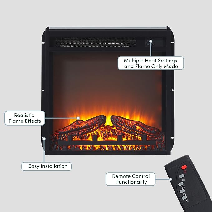 Walker Edison Arundo Reeded TV Stand with Fireplace & Storage, 70" Fireplace, English Oak