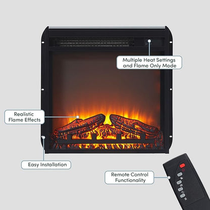 Walker Edison Arundo Reeded TV Stand with Fireplace & Storage, 70" Fireplace, English Oak