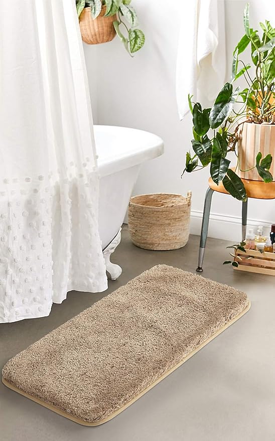 Suchtale Large Extra Soft and Absorbent Shaggy Bath Mat (24 x 40, Sand) Machine Washable Microfiber Non Slip Luxury Floor Mat