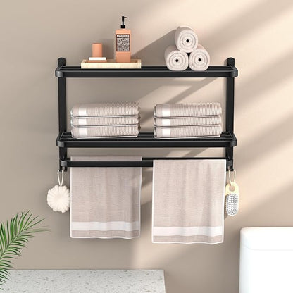 DDS-DUDES 3-Tier Black Towel Racks for Bathroom with Towel Bars Multilayer Hotel Towel Shelf Stainless Steel Wall-Mounted Matte Finished Holder with Towel Shelves 23 Inches