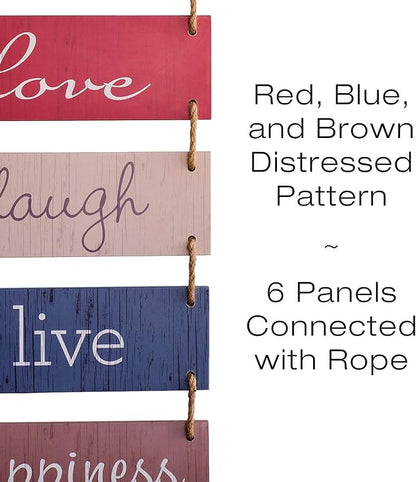 EXCELLO GLOBAL PRODUCTS Large Hanging Wall Sign: Rustic Wooden Decor (Home, Family, Love, Laugh, Live, Happiness) Hanging Wood Wall Decoration (11.75" x 32")