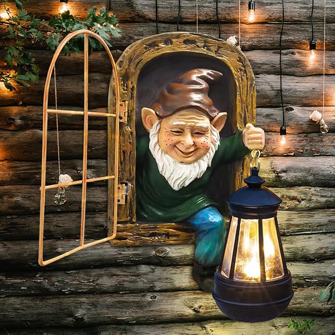 Whimsical Fairy Garden Halloween Gnomes with Solar Lights-10 Elf Out The Door Tree Hugger Garden Statues-Outdoor&Yard Decor-Tree Face Sculpture,Ideal Gifts - Yard Art for Patio,Fence,Wall