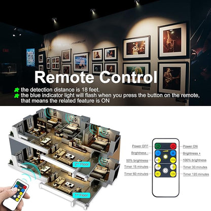 Wireless Spotlight Battery Operated, LED Picture Lights, Stick on Uplighting for Indoor Plant Tree Painting Artwork Portrait Photo Art, Dimmable Accent Puck Light with Remote, 2 Pack