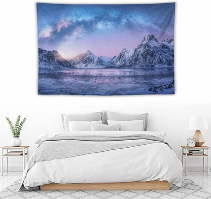 HZOHNAGO Mountain Tapestry Aurora Snow Mountain Sunset Pattern Printed Wall Tapestry Wall Hanging for Bedroom Living Room Dorm 60" W x 40" H