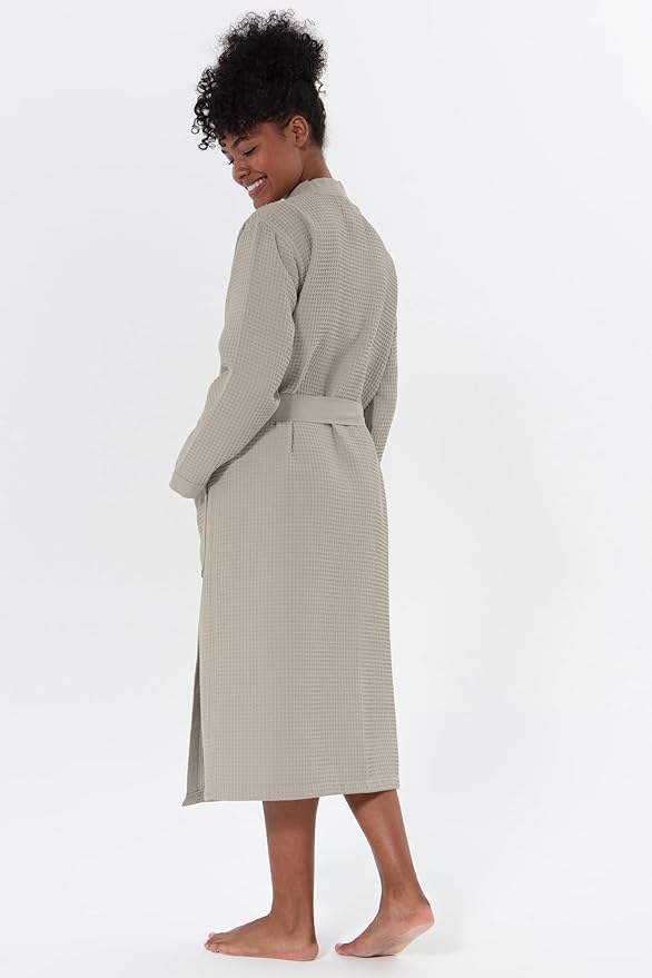 Women’s Luxury Waffle Shawl Collar, Hooded Robe w Piping – Lightweight, Long, Ultra Soft Spa Sleepwear Bathrobe