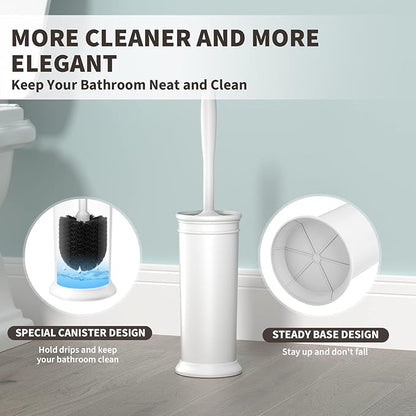 Toilet Brush and Holder 2 Pack, Toilet Bowl Brush with Extra Long Handle, Toilet Scrubber and Covered Holder, Toilet Brushes for Bathroom-Space Saving, Covered Brush, Durable, Deep Cleaning(White)