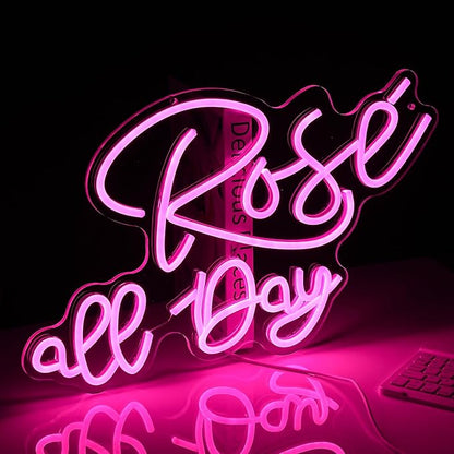 Rose All Day Neon Sign LED Pink Rose Neon Light For Wall Decor Dimmable USB Words Light Up Sign for Bedroom Wedding Party Atmosphere Decor Lovers Gift(12.2 * 16.1 In)