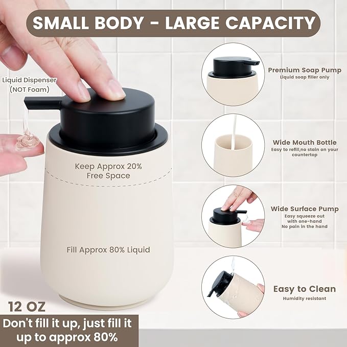 Beige Bathroom Accessories Set - 4 Pcs Bathroom Accessory Sets with Toothbrush Holder,Lotion Soap Dispenser,Qtip Holder Dispensr & Vanity Tray,Bathroom Countertop Vanity Oganizer - Beige