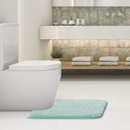 Suchtale Non Slip Bath Mat - Soft Microfiber Shaggy Bath Rug, Machine Washable, Thick Plush U Shape, Water Absorbent (20 x 24, Aqua)