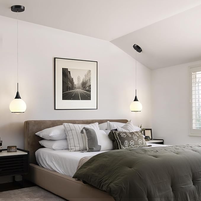 Pendant Light Fixtures Kitchen: 2 Pack Modern Black Island Light with Clear Glass - 6 Inch Mid Century Globe Kitchen Lighting Chandeliers Ceiling for Hallway Bar