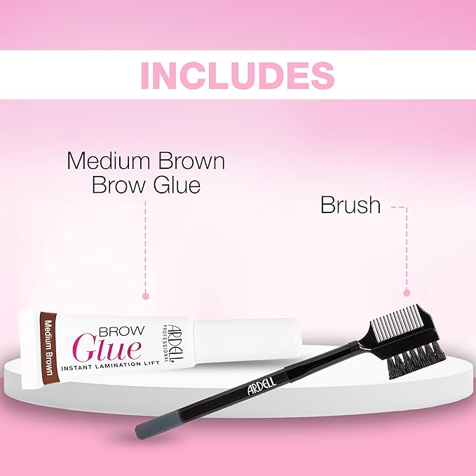 Ardell Brow Glue Medium Brown with Styling Brush ?€? Tinted Eyebrow Gel for Lamination Lift, All-Day Extreme Hold Brow Gel for Defined Brows, 0.35 oz