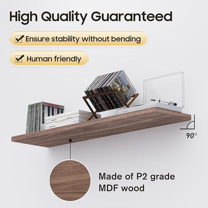 Wall Shelf Set of 2, Walnut Floating Shelves 30 in W x 10 in D x 1 in H, Wooden Floating Wall Shelf with Invisible Brackets for Living Room/Bedroom/Bathroom/Kitchen Storage and Decor