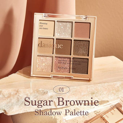 dasique Shadow Palette #01 Sugar Brownie I Cruelty-Free I 9 Blendable Shades in Smooth Matte and Shimmer Finishes with Gorgeous Pearls