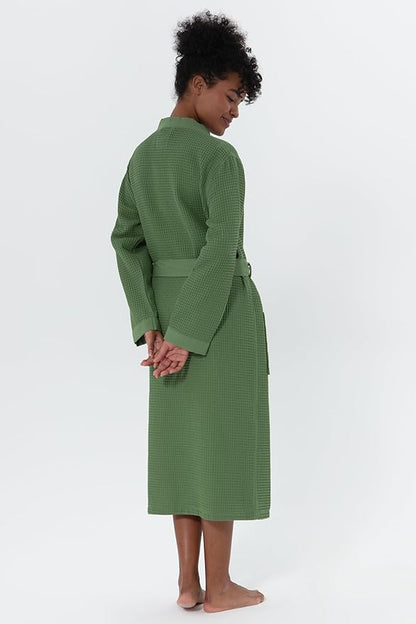 Women’s Luxury Waffle Shawl Collar, Hooded Robe w Piping – Lightweight, Long, Ultra Soft Spa Sleepwear Bathrobe