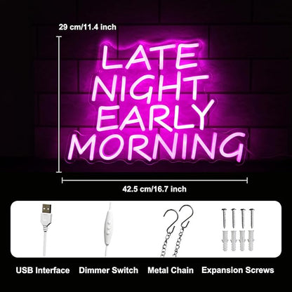 Bar Neon Sign Late Night Early Morning Neon Signs for Wall Decor Beer LED Neon Sign Pink Letter Neon Light Sign Dimmable Neon Lights for Bedroom Bar Party Hotel Club Party Man Cave Decor