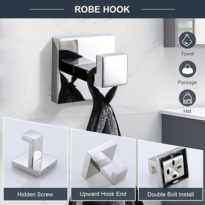 TQKAG 6-Piece Bathroom Towel Bar Sets Polished Chrome 23.6 inch Towel Bar Stainless Steel Towel Ring Coat Hook and Toilet Paper Holder Bathroom Hardware Set Wall Mounted Bathroom Accessories Kit