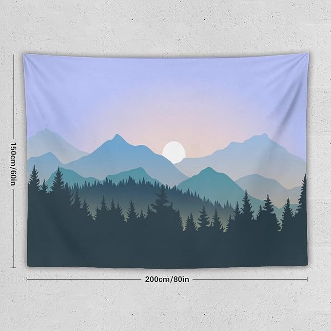 HZOHNAGO Mountain Tapestry Forest Mountain Sunrise Pattern Printed Wall Tapestry Wall Hanging for Bedroom Living Room Dorm 80" W x 60" H