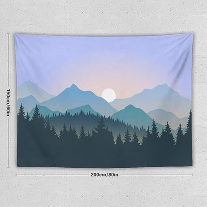 HZOHNAGO Mountain Tapestry Forest Mountain Sunrise Pattern Printed Wall Tapestry Wall Hanging for Bedroom Living Room Dorm 80" W x 60" H