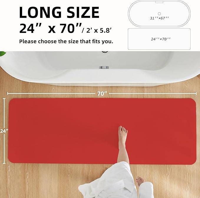 Christmas Bath Mat, Red Bathroom Rugs Non Slip Washable Thin Absorbent Bath Mat Fits Under Door Bathroom Floor Mat Perfect for Bath, Shower, or Sink 24"x70" Red