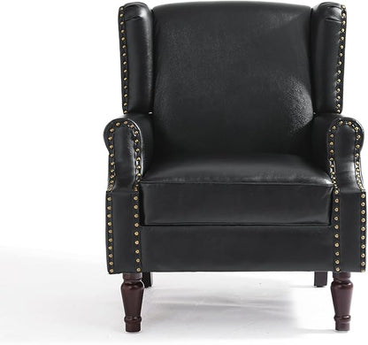 UIXE Faux Leather High Back Accent Chairs Set of 2, Upholstered Armchair for Living Room, Retro Wingback Arm Chair Nailhead Trim Single Sofa Bedroom Reading Seat with Solid Wood Legs - Black