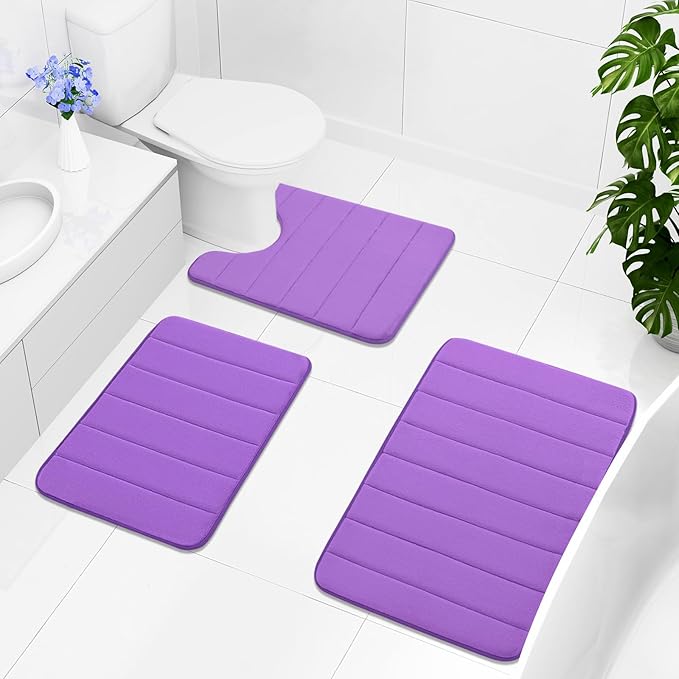 Buganda Memory Foam Bath Mat, 24" x 16", Ultra Soft and Non-Slip Bathroom Rugs, Water Absorbent and Machine Washable Bath Rug for Bathroom, Shower, and Tub, Purple