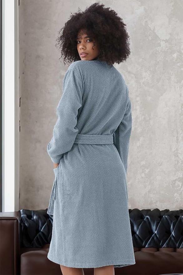 Organic Turkish Cotton Terry Hooded Kimono Bathrobe, Robe for Women