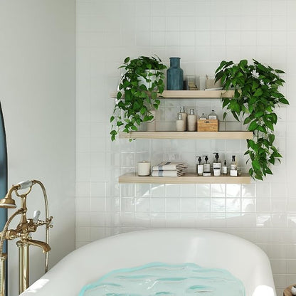 White Shelves for Wall Floating Shelves Bathroom, Bedroom and Living Room, Wall Shelves & Book Shelf for Room, Hanging Shelf, Modern Wooden Mounted Floating Shelf, 12x7x1.5 in, Set of 2