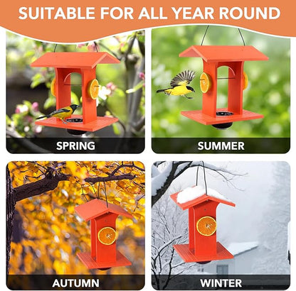 Oriole Feeder for Outdoors Hanging with Gift Box, Durable Plastic Oriole Jelly Feeder with Fruit Holder & 6oz Glass Bowl, Bird Feeder for Orioles with Roof Rain Protection for Garden, Patio, Backyard