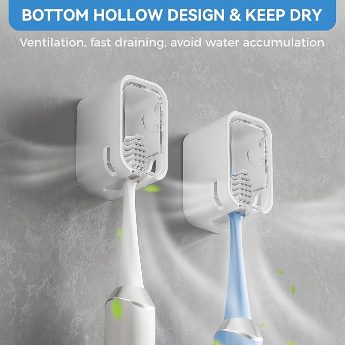 Toothbrush Holders for Bathroom【Innovation Single Slot Design】 2PCS Toothbrush Holder Wall Mounted with Cover for Shower, Single Toothbrush Dispenser Storage Organizer for Family & Travel
